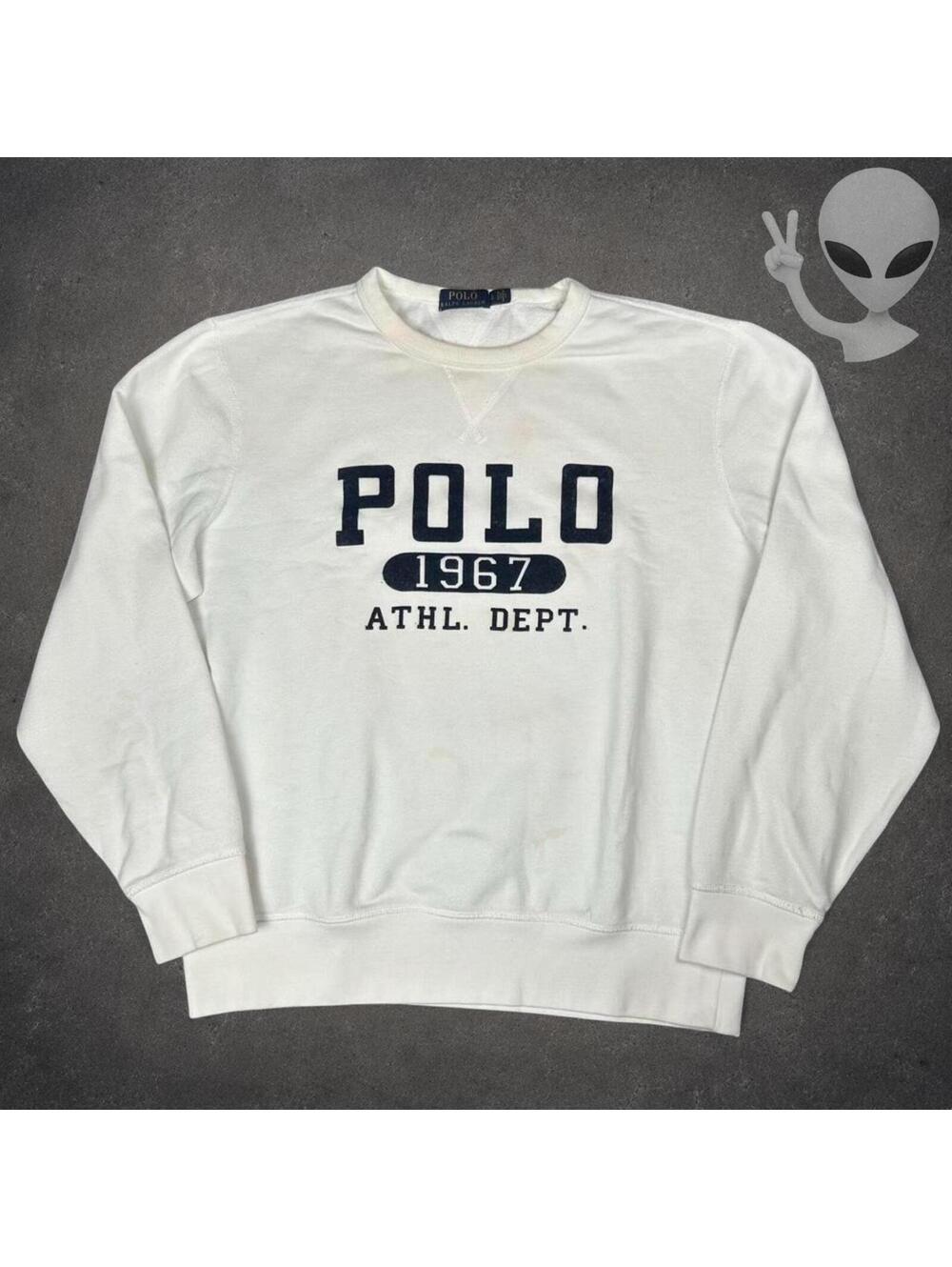 Polo Ralph Lauren Sweatshirt Mens US Large White Crewneck 1967 Athl Dept Fleece
